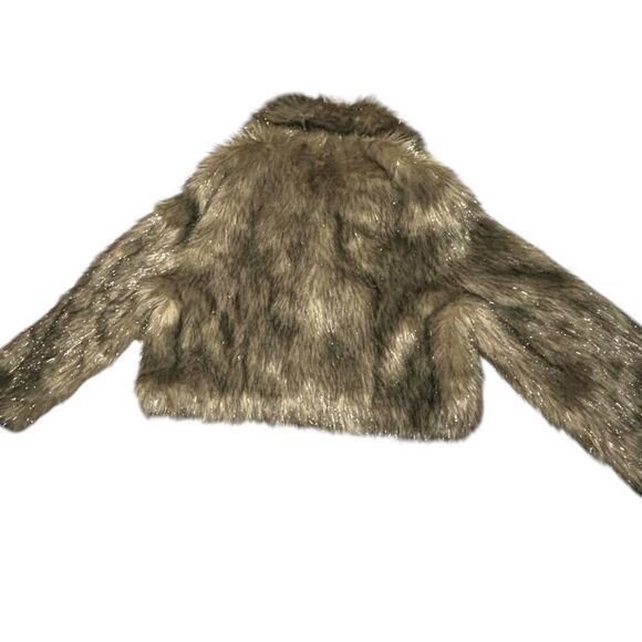 UNREAL FUR X NUULY Stardust Faux Fur Cropped Jacket Metallic Mob Wife Glam Coat - Picture 6 of 12